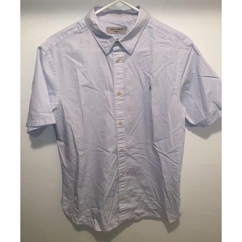 All Saints Men's M Short Sleeve Shirt Light blue Button up Logo